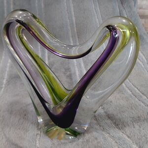 Elegant Glass Heart Sculpture - Green and Purple